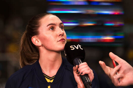 Ida Sembe of Sweden is interviewed by Swedish television SVT