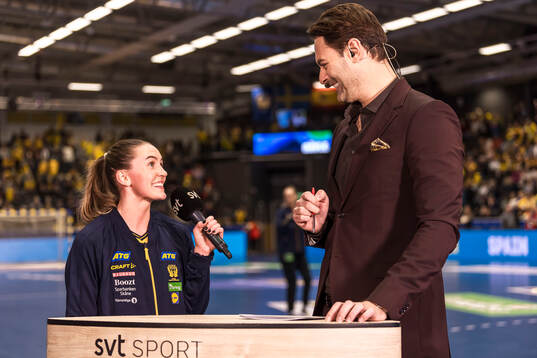 Ida Sembe of Sweden is interviewed by Dusan Umicevic, SVT