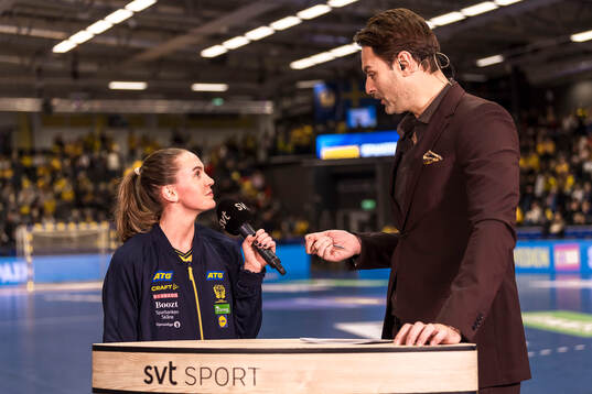 Ida Sembe of Sweden is interviewed by Dusan Umicevic, SVT