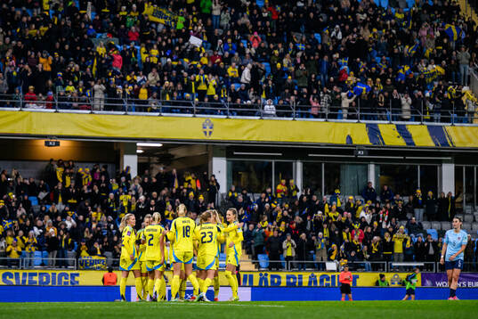 Rebecka Blomqvist of Sweden celebrate with teammates