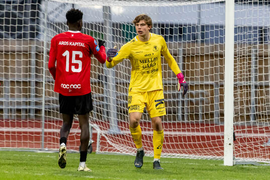 Trelleborgs Emmanuel Godwin och målvakt Melker Ellborg