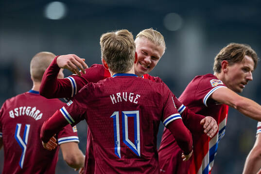Jens Petter Hauge of Norway celebrates with teammate Erling