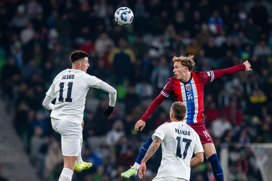 Benjamin Sesko of Slovenia and Marcus Holmgren Pedersen of