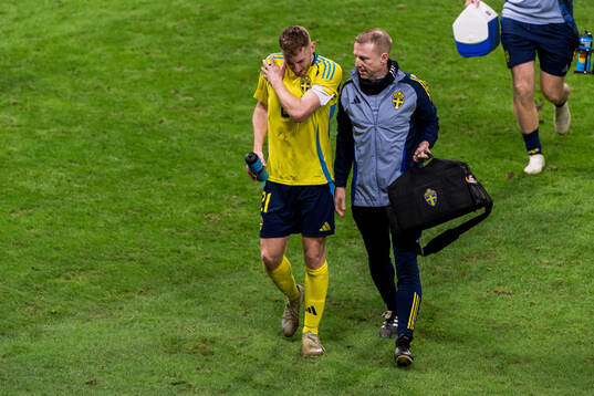 Dejan Kulusevski of Sweden in pain