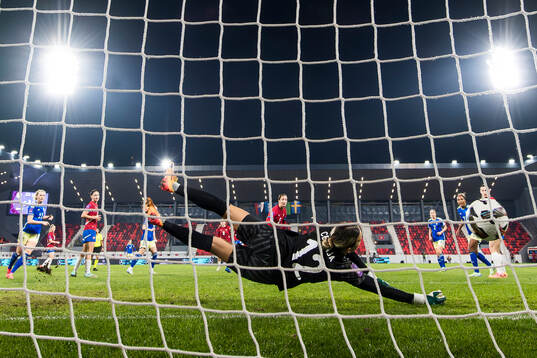 Goalkeeper Sara Cetinja of Serbia les in the 0-2 goal by