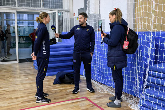 Linn Blohm and Media manager Daniel Vandor of Sweden at a