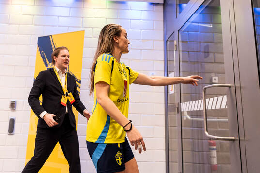 Kosovare Asllani of Sweden leaves the mixed zone