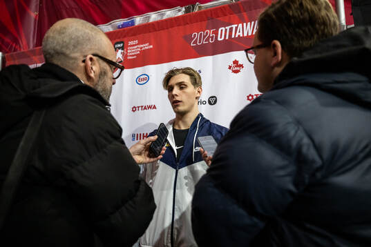 Noel Nordh of Sweden is interviewed at a practice session