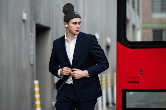 Herman Träff of Sweden arrives to the arena