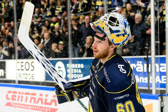 HV71s målvakt Hugo Alnefelt jublar