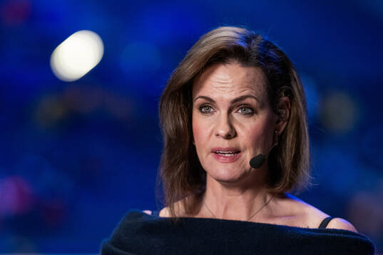 Host Suzanne Sjögren of Swedish broadcaster Viaplay