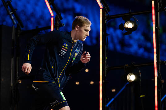 Eric Johansson of Sweden enters the arena