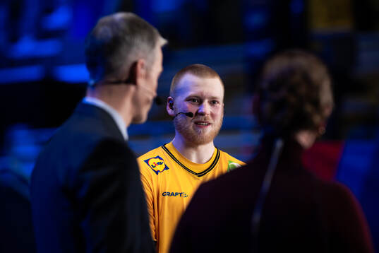 Felix Möller of Sweden is interviewed in the studio of