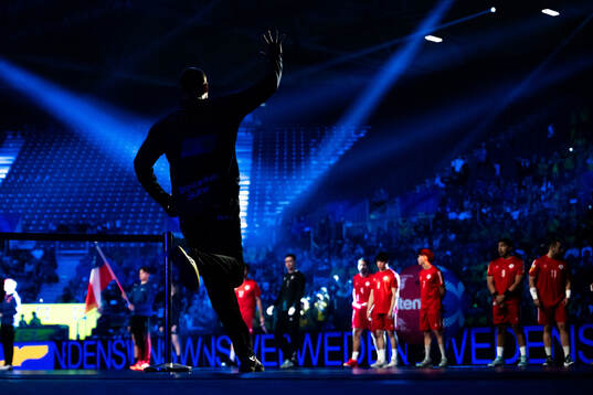 Goalkeeper Fabian Norsten of Sweden enters the arena