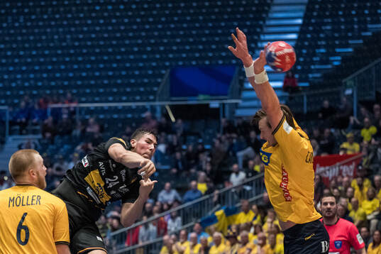 Daniel Dujshebaev of Sweden and Lucas Pellas of Sweden