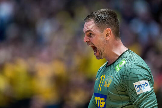 goalkeeper Andreas Palicka of Sweden celebrates