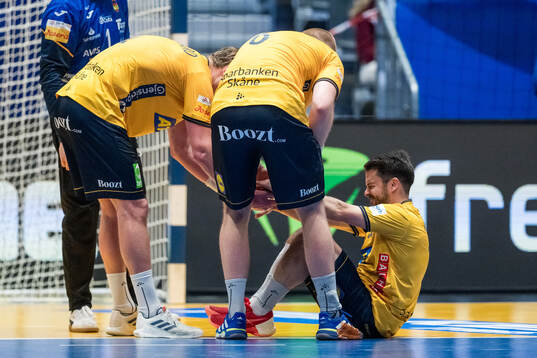 Sebastian Karlsson of Sweden in pain