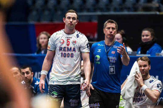 Sander Sagosen and Head coach Jonas Wille of Norway