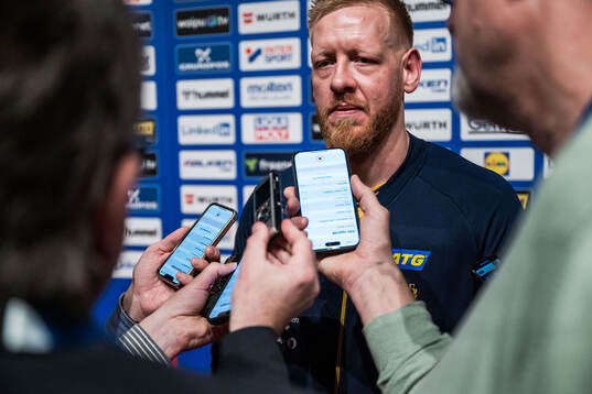 Jim Gottfridsson of Sweden looks dejected in mixed zone