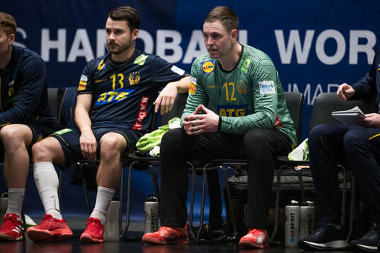 Sebastian Karlsson and goalkeeper Andreas Palicka of Sweden