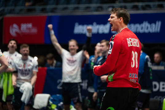 Goalkeeper Torbjørn Bergerud of Norway celebrates