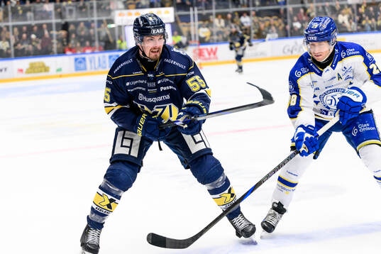 HV71s Mikael Seppälä  och Leksands Justin Glenn Kloos