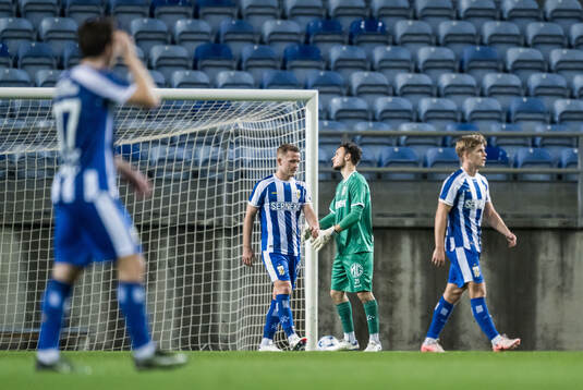 Jonas Bager, Goalkeeper Elis Bishesari and Felix Eriksson