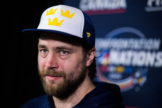 Victor Hedman of Sweden being interviewed by media