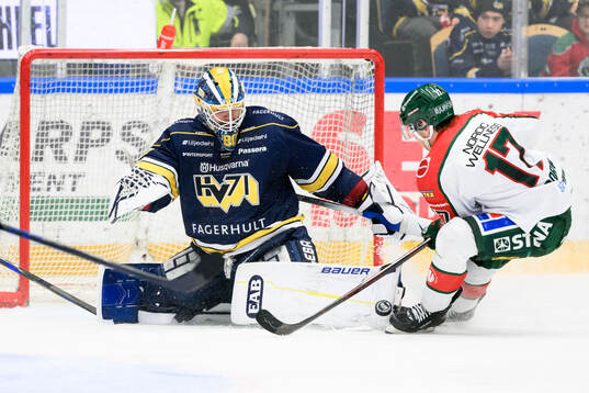 HV71s målvakt Frederik Dichow och Frölundas Isac Born