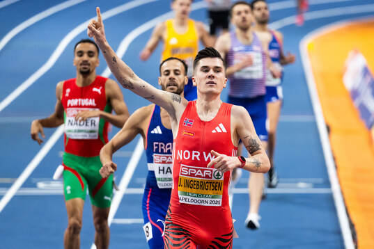 Jakob Asserson Ingebrigtsen of Norway celebrates