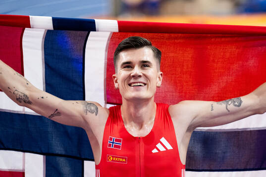 Jakob Asserson Ingebrigtsen of Norway celebrates