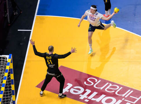 Goalkeeper Fabian Norsten of Sweden and Kasper Thorsen Lien