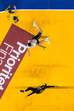 Felix Montebovi and goalkeeper Fabian Norsten of Sweden are