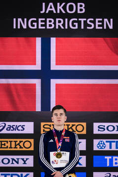 Jakob Asserson Ingebrigtsen of Norway celebrates