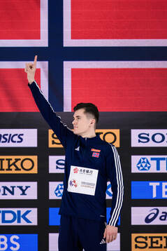 Jakob Asserson Ingebrigtsen of Norway celebrates