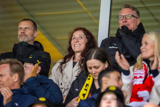 UEFA president Aleksander Ceferin and Lise Klaveness,