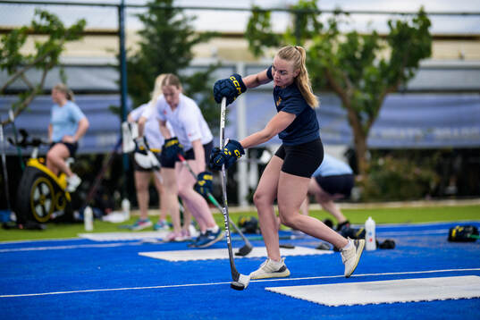 Ice hockey athlete Josefin Bouveng of Sweden at a training