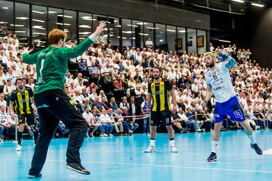 Hammarbys målvakt Linus Bergh och Ystad IFs Niclas Ekberg