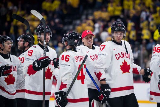 Marc-André Fleury of Canada celebrates
