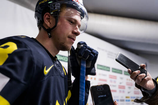 Lucas Raymond of Sweden in mixed zone