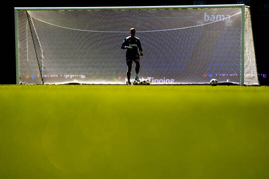The silhouette of goalkeeper Egil Selvik of the Norwegian