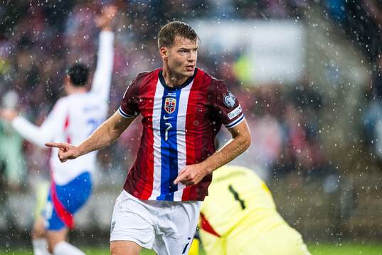 Alexander Sørloth of Norway celebrates