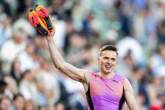 Karsten Warholm of Norway celebrates