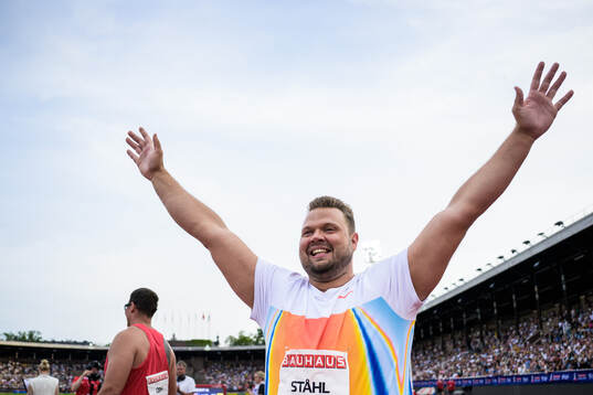 Daniel Ståhl of Sweden celebrates