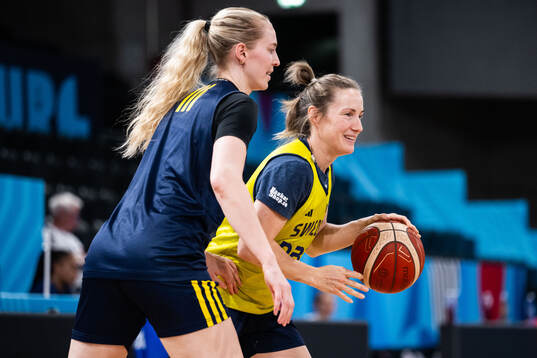 Ellen Nyström and Frida Eldebrink of Sweden at a training
