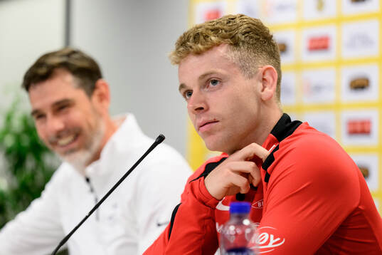 Saevar Atli Magnusson of Brann at a press conference