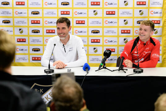 Coach Freyr Alexandersson and Saevar Atli Magnusson of