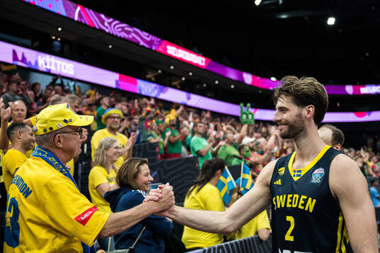 Adam Ramstedt of Sweden celebrates afterthe FIBA Eurobasket