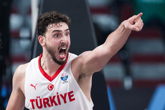 Alperen Sengun of Turkey celebrates