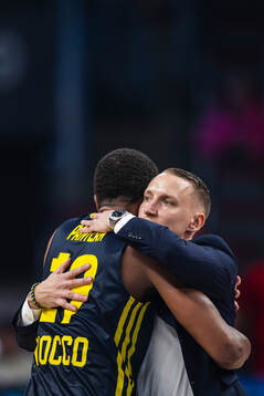 Melwin Pantzar and coach Mikko Riipinen of Sweden look
